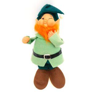 Vintage Elf Dwarf Puffy Cheek Figurine Leprechaun Decoration Big Feet Green Hat
